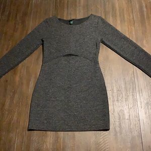 A dark grey tight dress.